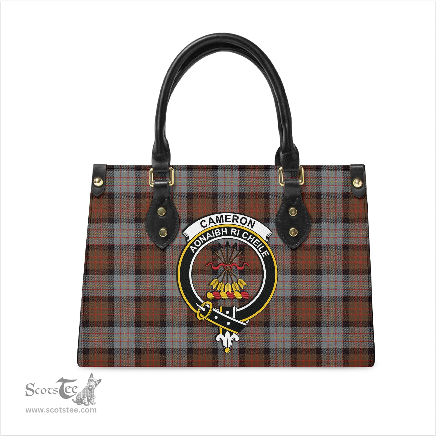 Scottish Cameron of Erracht Weathered Tartan Leather Bag for Women with Family Crest Scottish Plaid Tartan Plaid - ScotsTee - scotstee.com