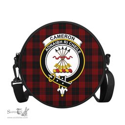 Scottish Cameron Black and Red Tartan Round Crossbody Bags - Round Purse with Family Crest Scottish Plaid Tartan Plaid - ScotsTee - scotstee.com