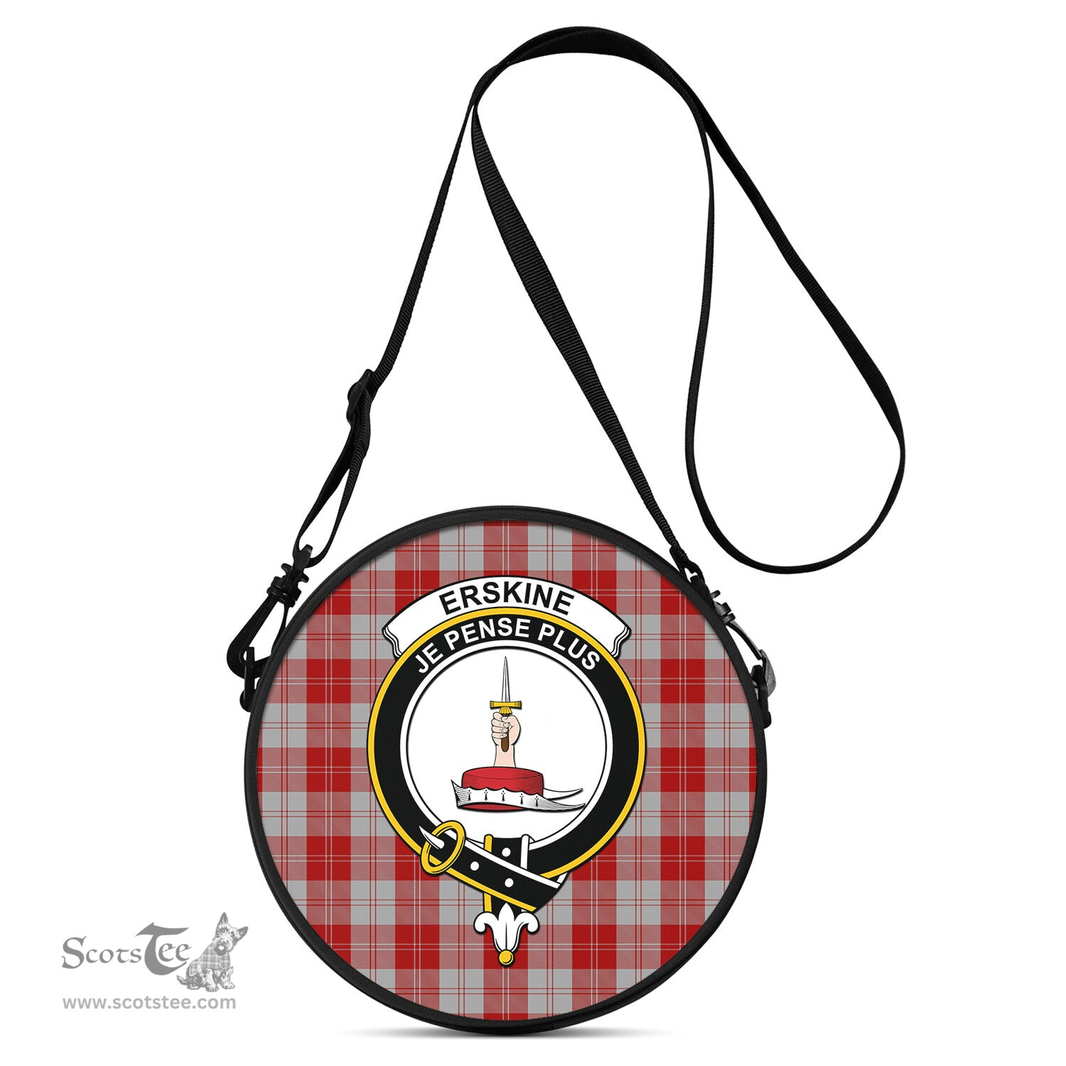 Scottish Erskine Red Tartan Round Crossbody Bags - Round Purse with Family Crest Scottish Plaid Tartan Plaid - ScotsTee - scotstee.com