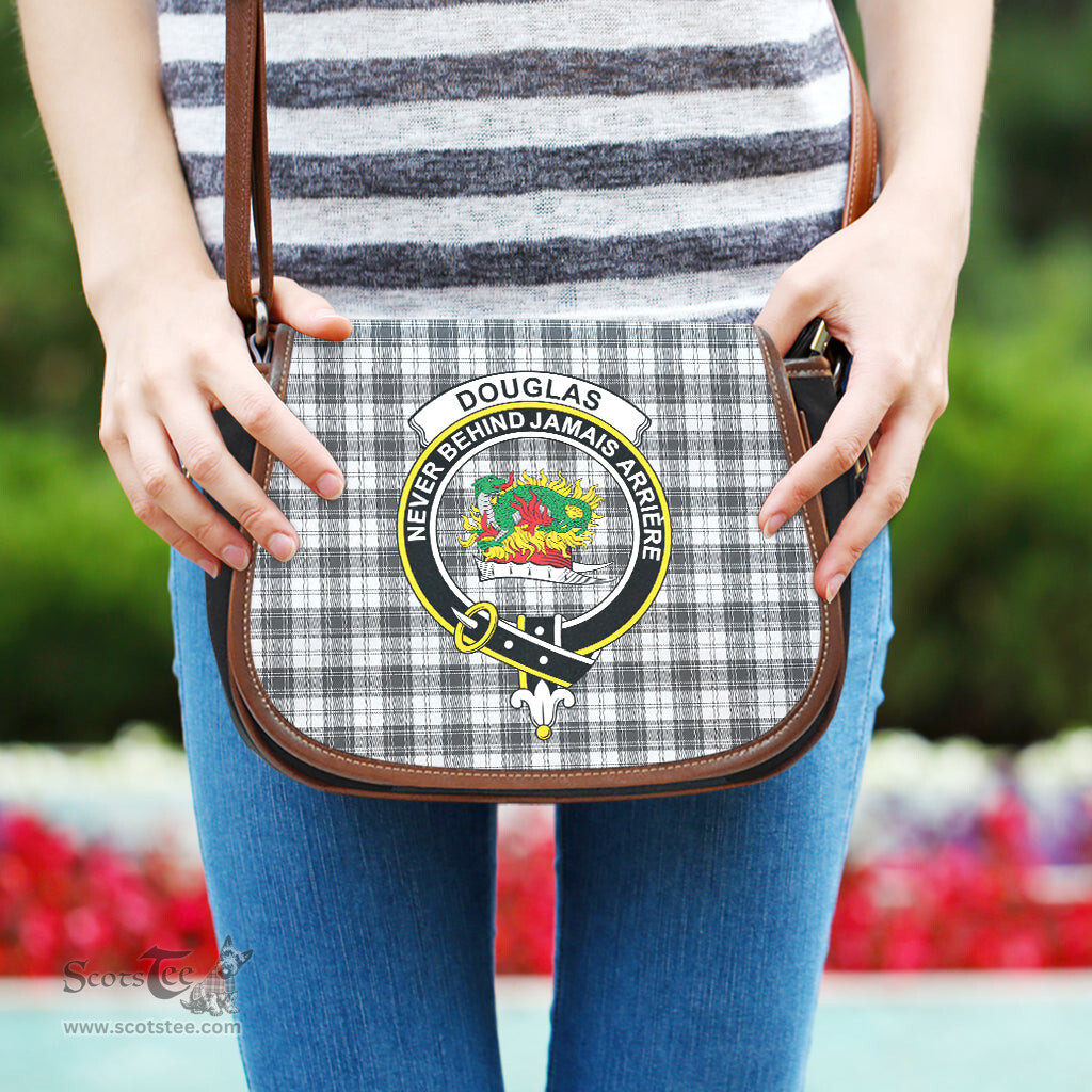 Scottish Douglas Grey Modern Tartan Saddle Crossbody Bag with Family Crest Scottish Plaid Tartan Plaid - ScotsTee - scotstee.com