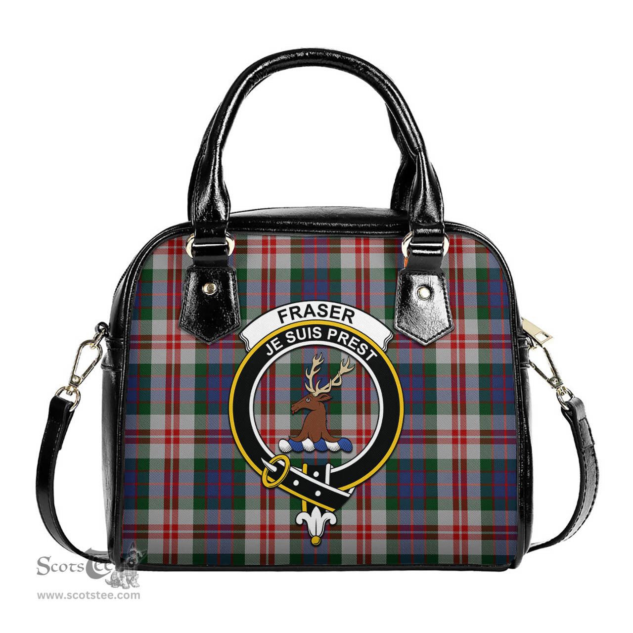 Scottish Fraser Red Dress Tartan Shoulder Handbags with Family Crest Scottish Plaid Tartan Plaid - ScotsTee - scotstee.com