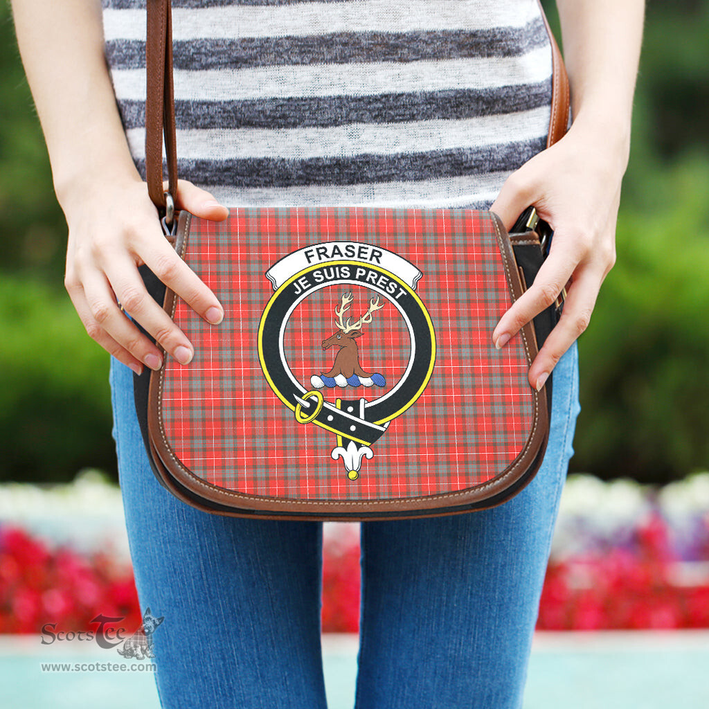 Scottish Fraser Weathered Tartan Saddle Crossbody Bag with Family Crest Scottish Plaid Tartan Plaid - ScotsTee - scotstee.com