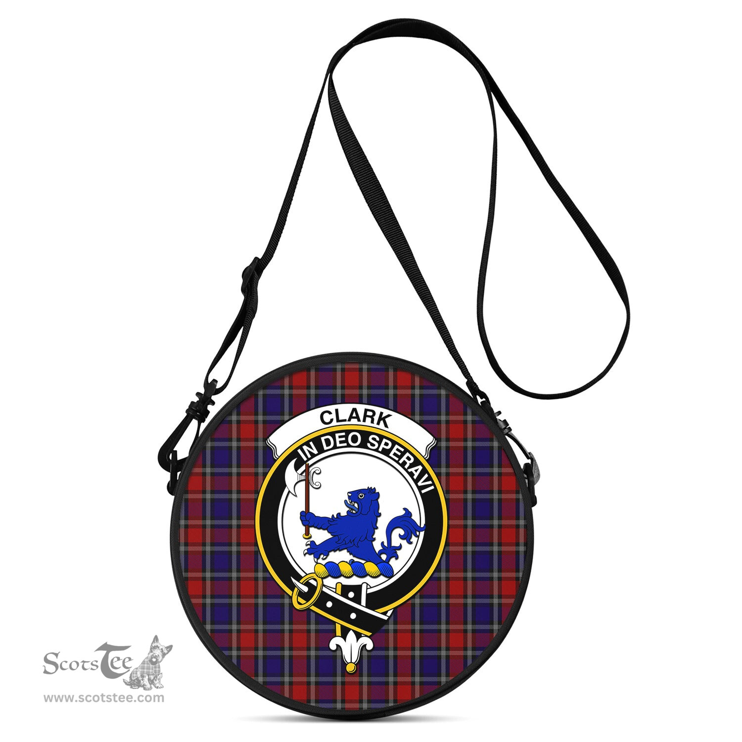 Scottish Clark (Lion) Red Tartan Round Crossbody Bags - Round Purse with Family Crest Scottish Plaid Tartan Plaid - ScotsTee - scotstee.com