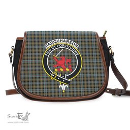Scottish Farquharson Weathered Tartan Saddle Crossbody Bag with Family Crest Scottish Plaid Tartan Plaid - ScotsTee - scotstee.com