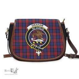Scottish Graham of Menteith Red Tartan Saddle Crossbody Bag with Family Crest Scottish Plaid Tartan Plaid - ScotsTee - scotstee.com