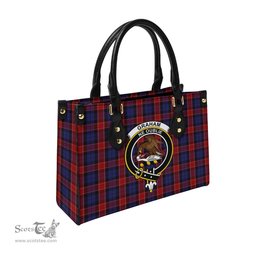 Scottish Graham of Menteith Red Tartan Leather Bag for Women with Family Crest Scottish Plaid Tartan Plaid - ScotsTee - scotstee.com