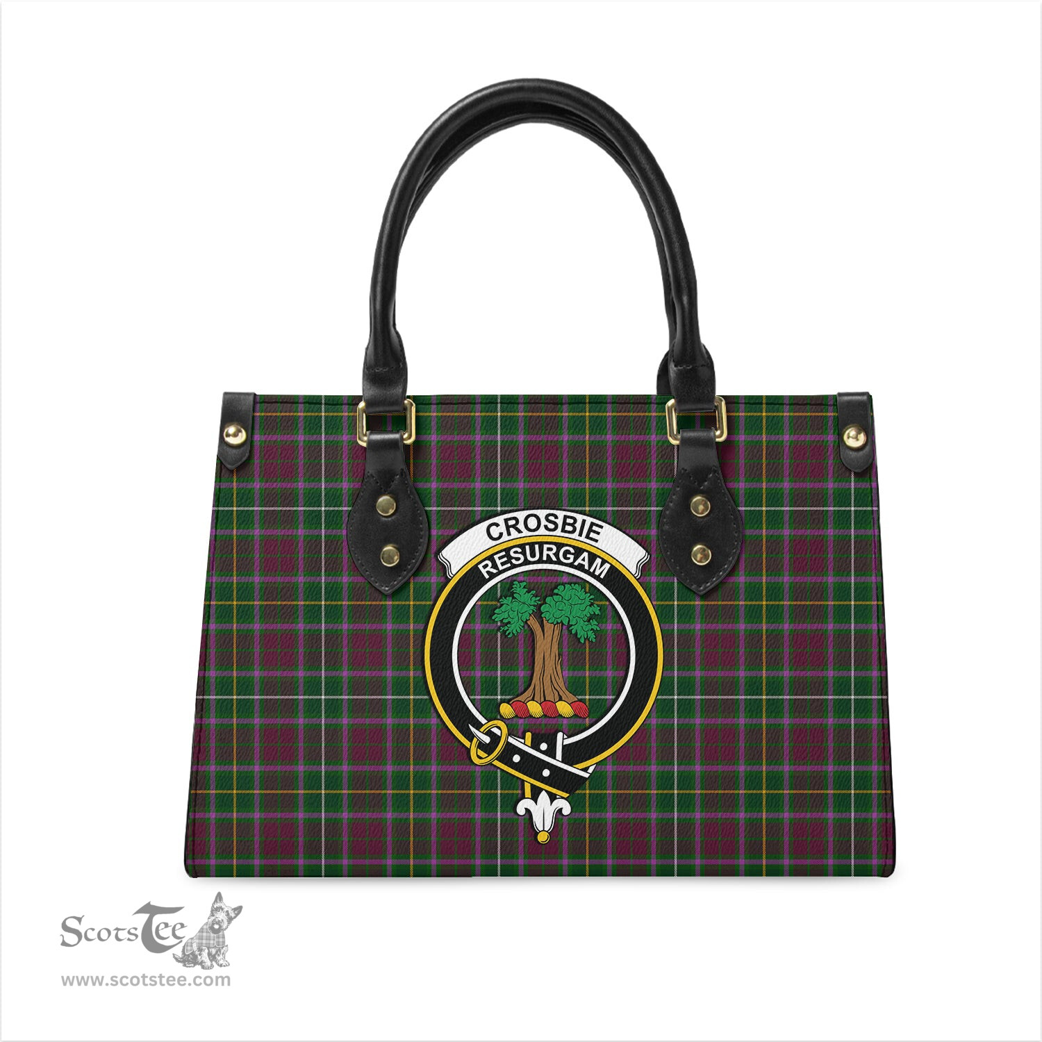 Scottish Crosbie Tartan Leather Bag for Women with Family Crest Scottish Plaid Tartan Plaid - ScotsTee - scotstee.com