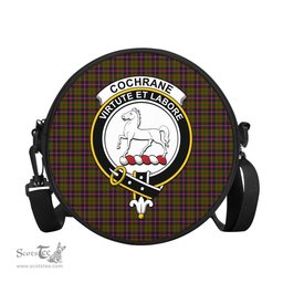 Scottish Cochrane Modern Tartan Round Crossbody Bags - Round Purse with Family Crest Scottish Plaid Tartan Plaid - ScotsTee - scotstee.com