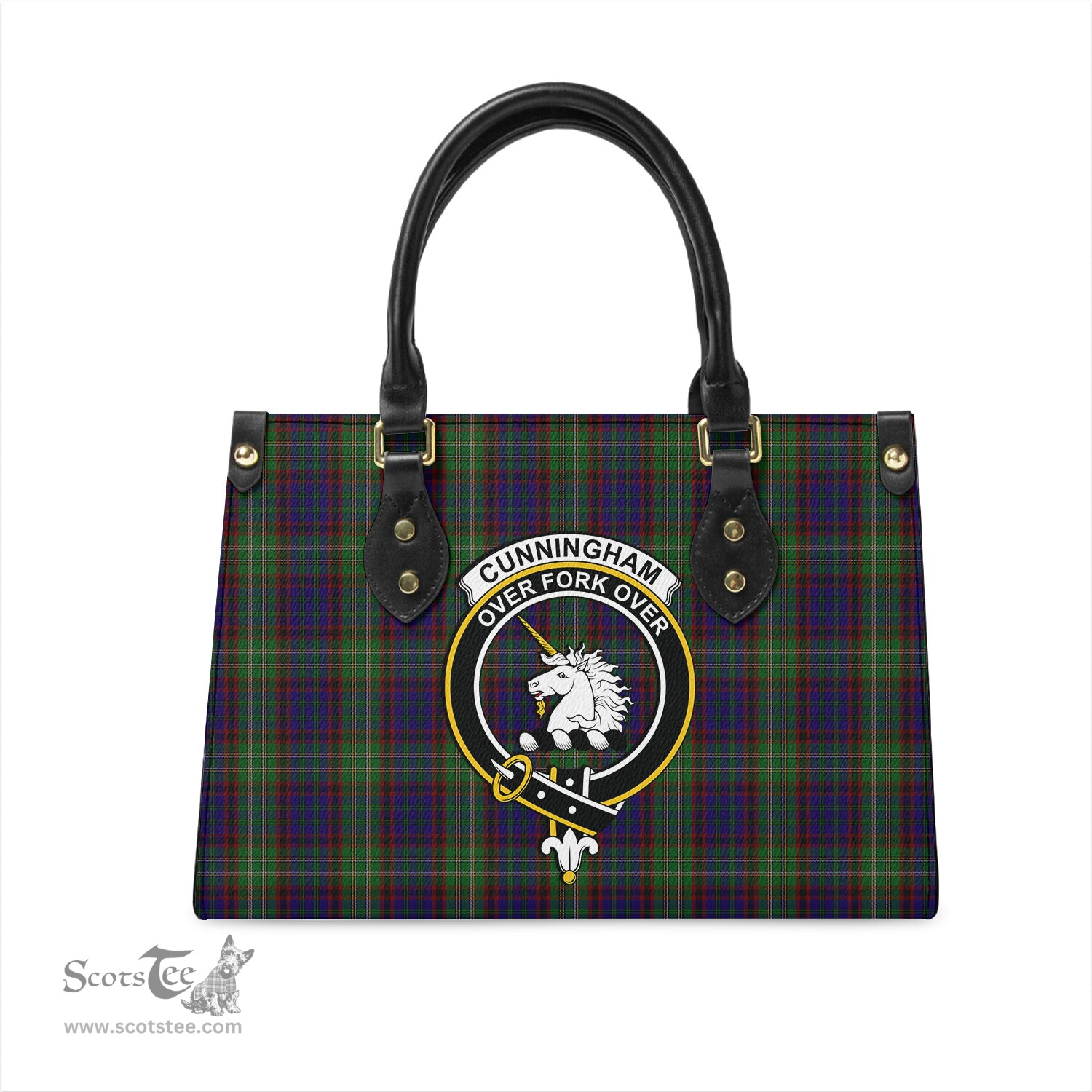 Scottish Cunningham Hunting Tartan Leather Bag for Women with Family Crest Scottish Plaid Tartan Plaid - ScotsTee - scotstee.com