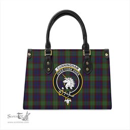 Scottish Cunningham Hunting Tartan Leather Bag for Women with Family Crest Scottish Plaid Tartan Plaid - ScotsTee - scotstee.com