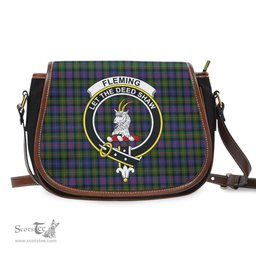 Scottish Fleming Tartan Saddle Crossbody Bag with Family Crest Scottish Plaid Tartan Plaid - ScotsTee - scotstee.com