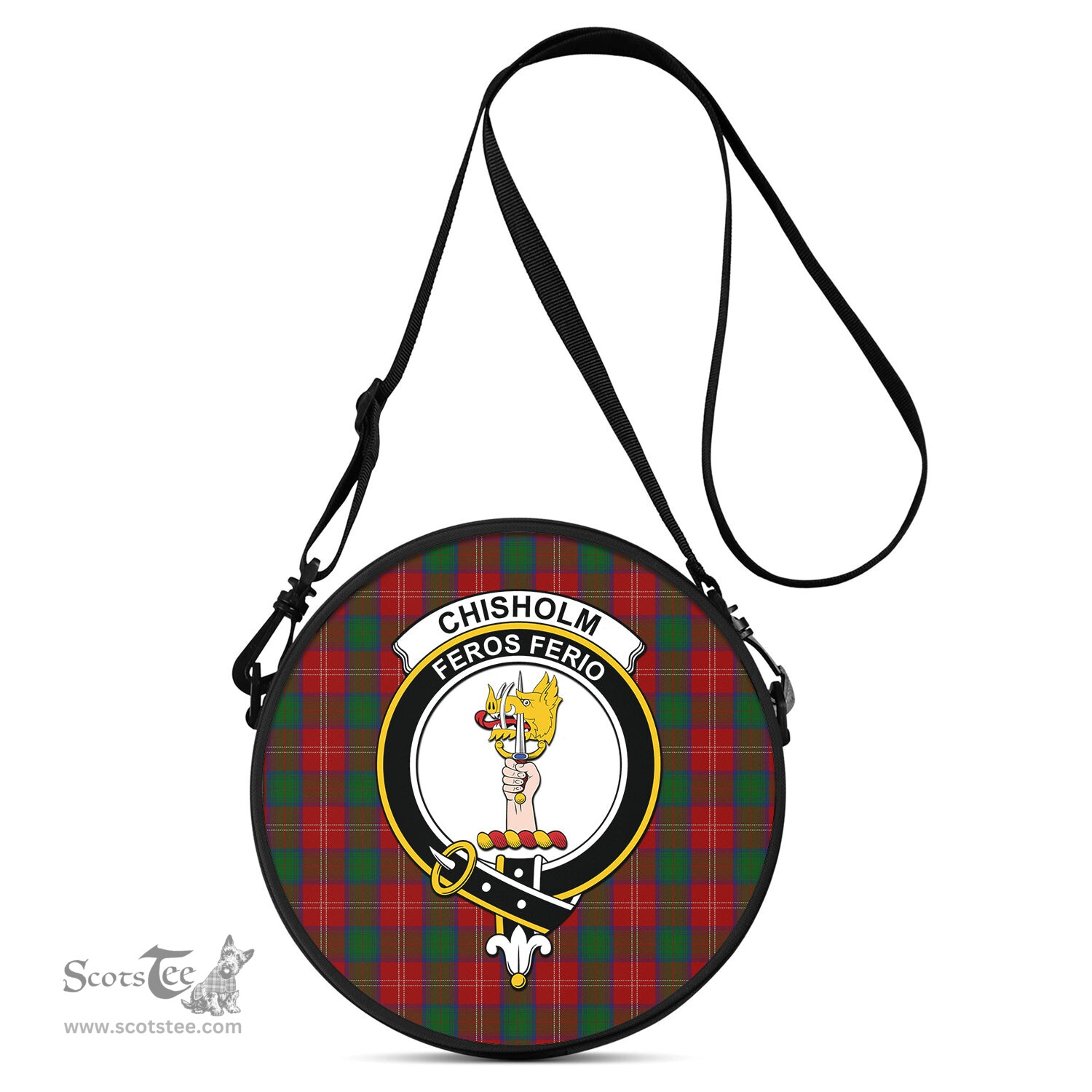 Scottish Chisholm Tartan Round Crossbody Bags - Round Purse with Family Crest Scottish Plaid Tartan Plaid - ScotsTee - scotstee.com