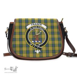 Scottish Fraser Yellow Tartan Saddle Crossbody Bag with Family Crest Scottish Plaid Tartan Plaid - ScotsTee - scotstee.com