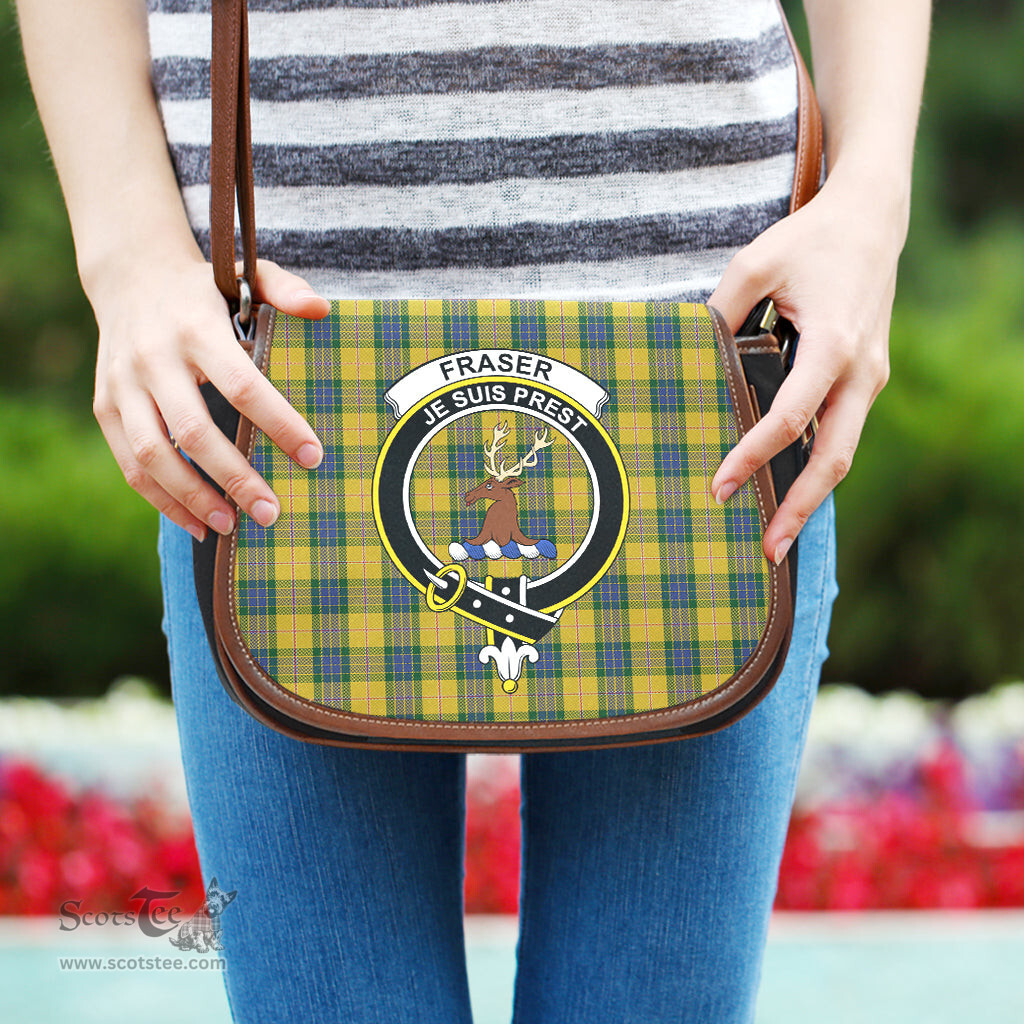 Scottish Fraser Yellow Tartan Saddle Crossbody Bag with Family Crest Scottish Plaid Tartan Plaid - ScotsTee - scotstee.com