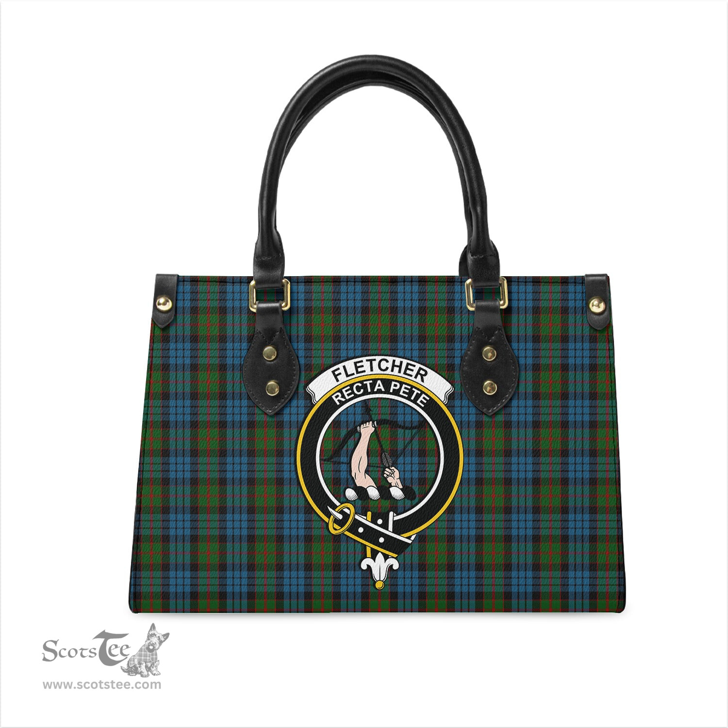 Scottish Fletcher of Dunans Tartan Leather Bag for Women with Family Crest Scottish Plaid Tartan Plaid - ScotsTee - scotstee.com