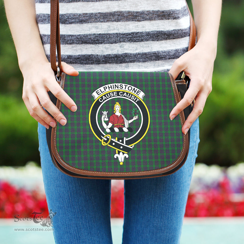 Scottish Elphinstone Tartan Saddle Crossbody Bag with Family Crest Scottish Plaid Tartan Plaid - ScotsTee - scotstee.com