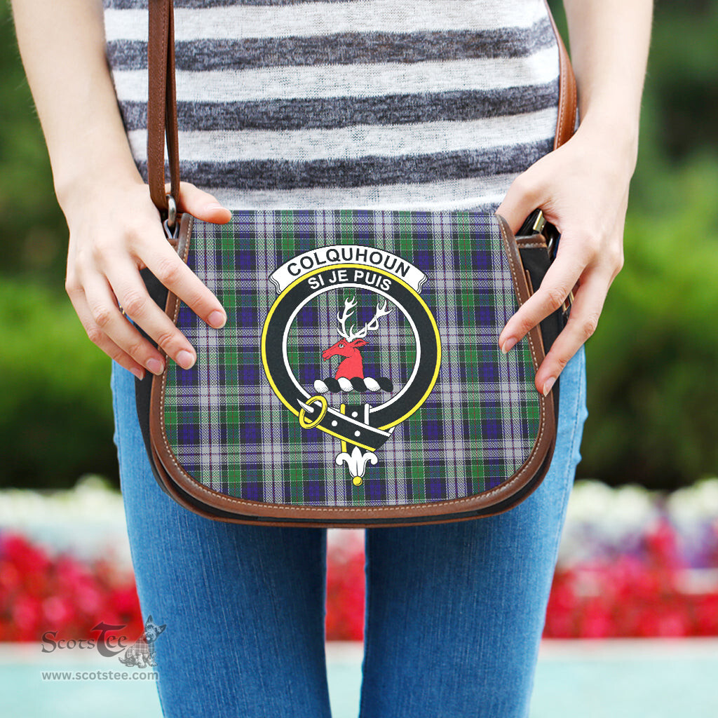 Scottish Colquhoun Dress Tartan Saddle Crossbody Bag with Family Crest Scottish Plaid Tartan Plaid - ScotsTee - scotstee.com