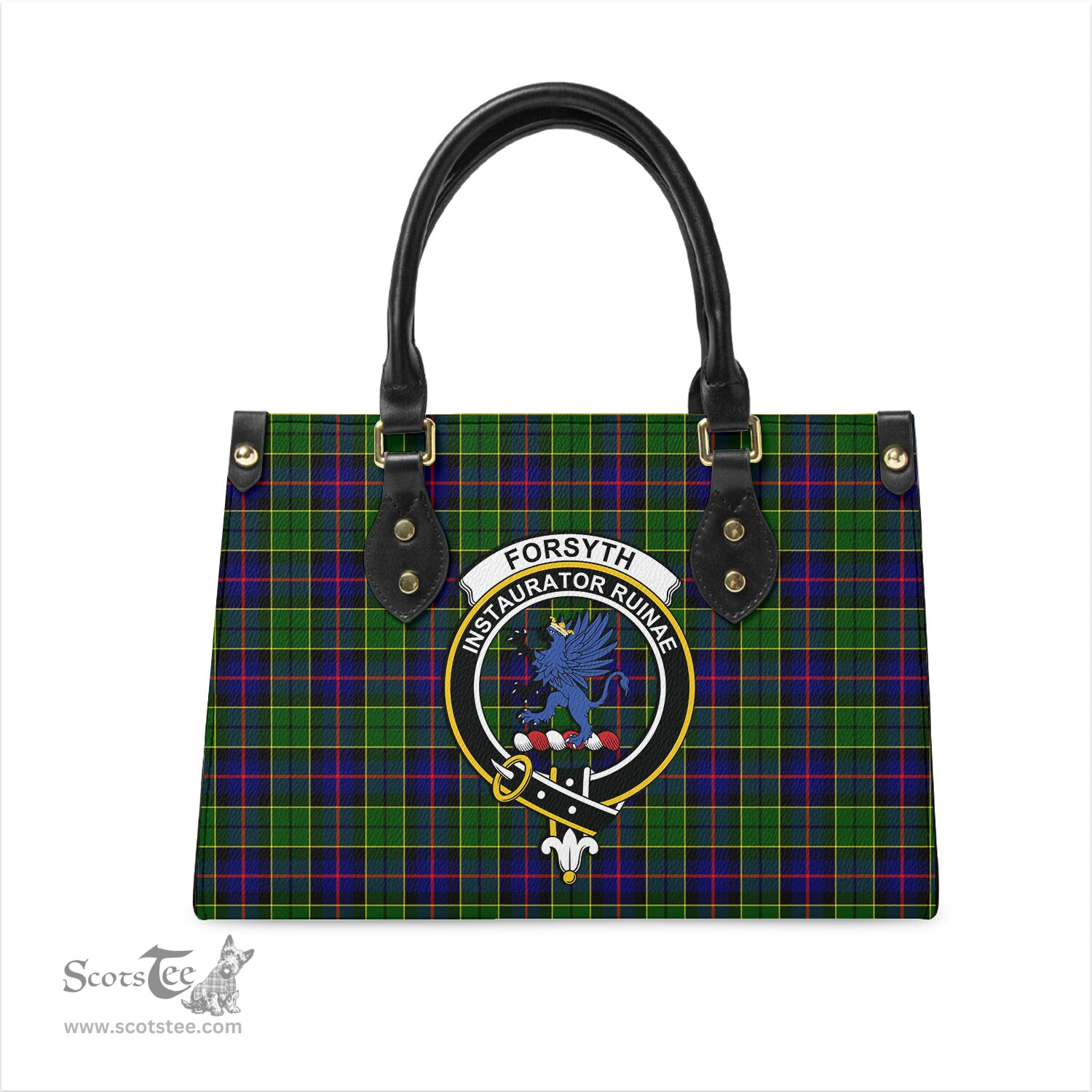Scottish Forsyth Modern Tartan Leather Bag for Women with Family Crest Scottish Plaid Tartan Plaid - ScotsTee - scotstee.com