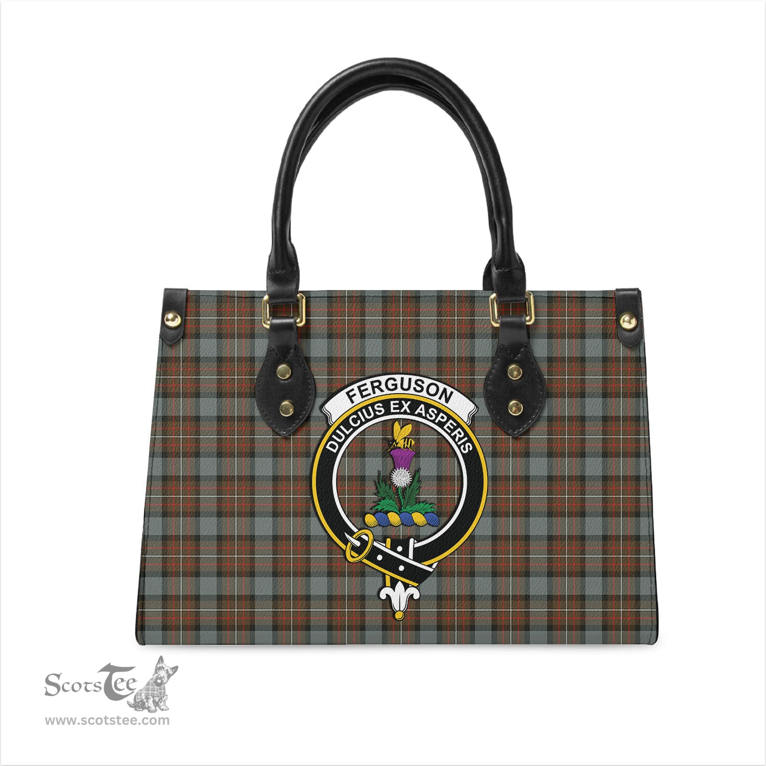 Scottish Ferguson Weathered Tartan Leather Bag for Women with Family Crest Scottish Plaid Tartan Plaid - ScotsTee - scotstee.com