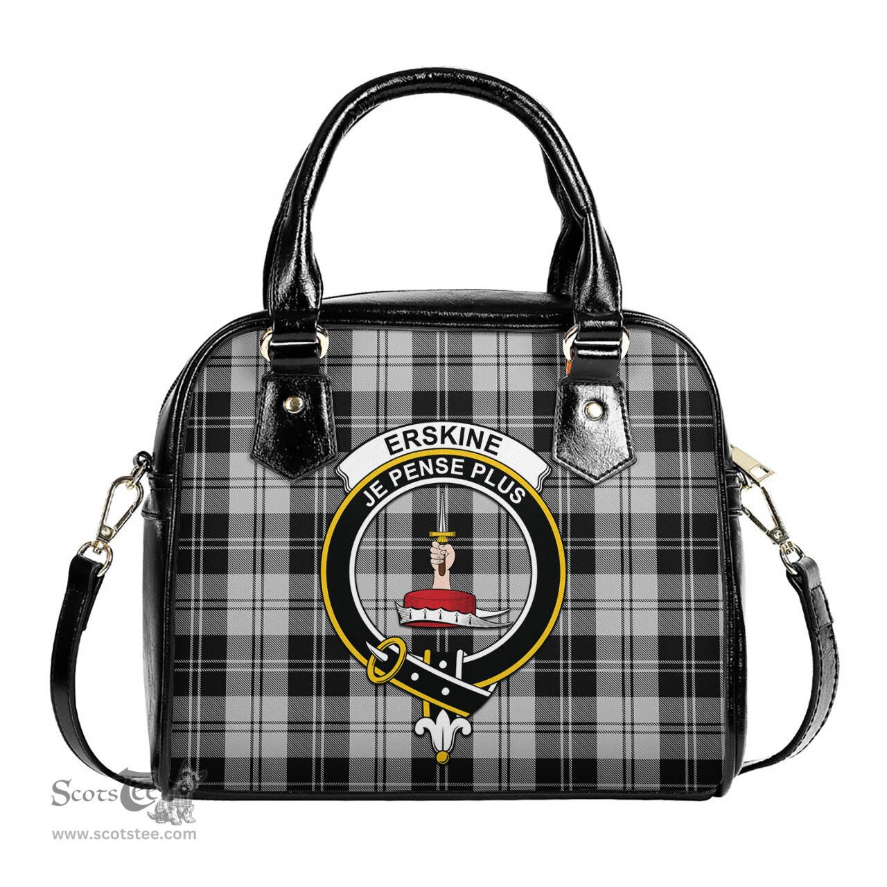 Scottish Erskine Black and White Tartan Shoulder Handbags with Family Crest Scottish Plaid Tartan Plaid - ScotsTee - scotstee.com