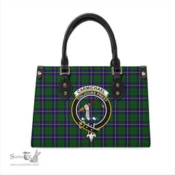 Scottish Carmichael Modern Tartan Leather Bag for Women with Family Crest Scottish Plaid Tartan Plaid - ScotsTee - scotstee.com