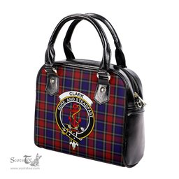 Scottish Clark Red Tartan Shoulder Handbags with Family Crest Scottish Plaid Tartan Plaid - ScotsTee - scotstee.com