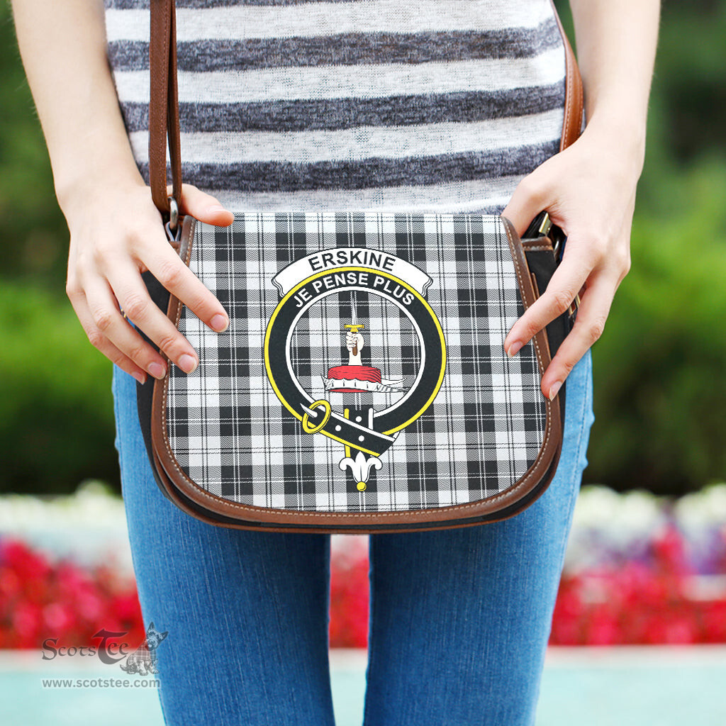 Scottish Erskine Black and White Tartan Saddle Crossbody Bag with Family Crest Scottish Plaid Tartan Plaid - ScotsTee - scotstee.com