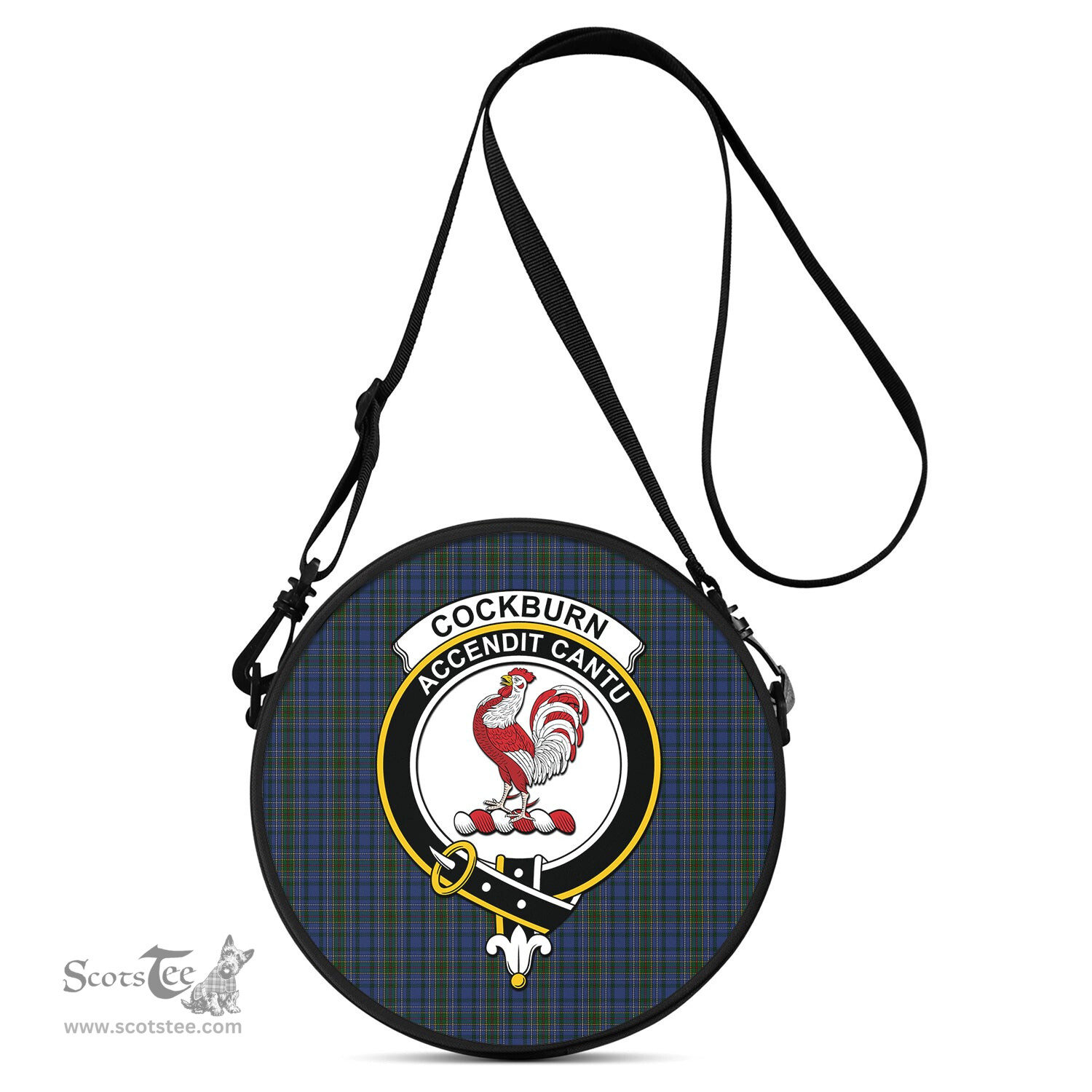Scottish Cockburn Blue Tartan Round Crossbody Bags - Round Purse with Family Crest Scottish Plaid Tartan Plaid - ScotsTee - scotstee.com