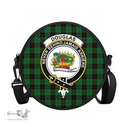 Scottish Douglas Black Tartan Round Crossbody Bags - Round Purse with Family Crest Scottish Plaid Tartan Plaid - ScotsTee - scotstee.com