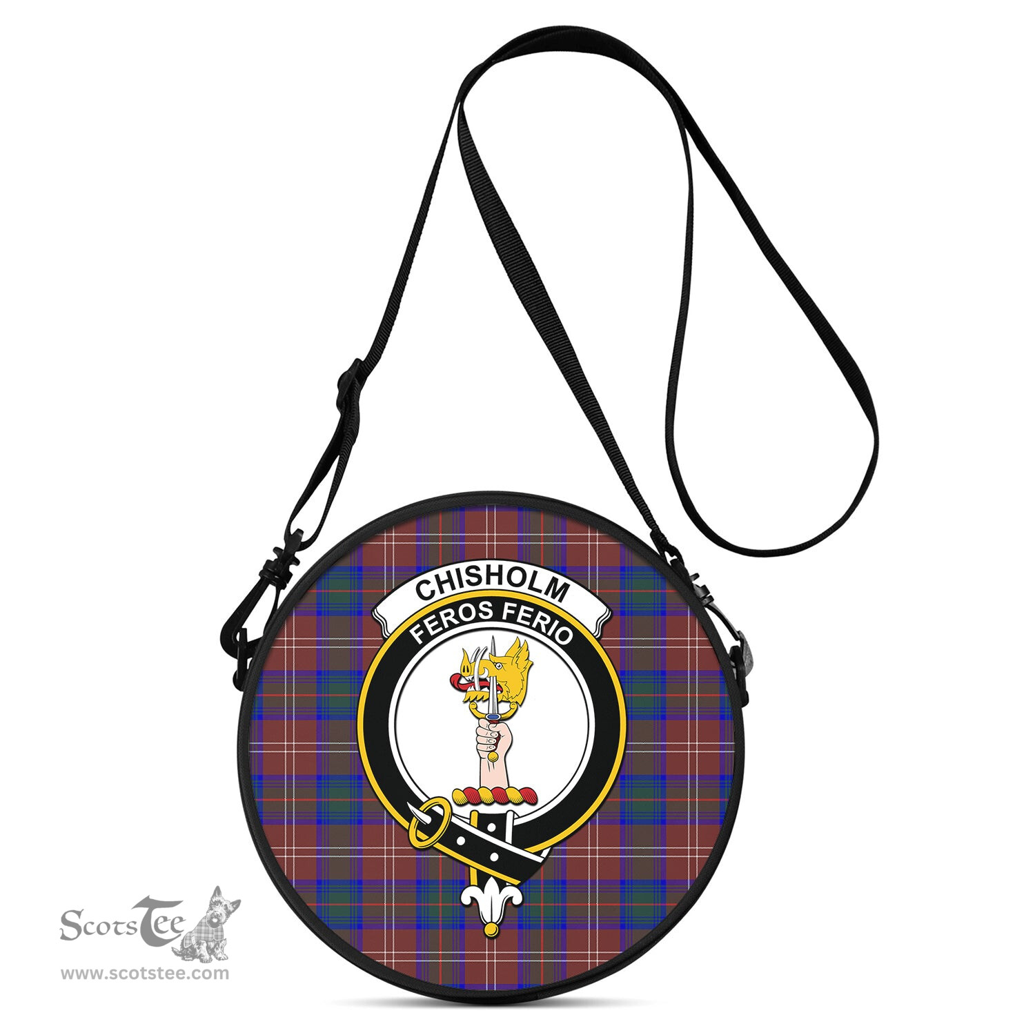 Scottish Chisholm Hunting Modern Tartan Round Crossbody Bags - Round Purse with Family Crest Scottish Plaid Tartan Plaid - ScotsTee - scotstee.com