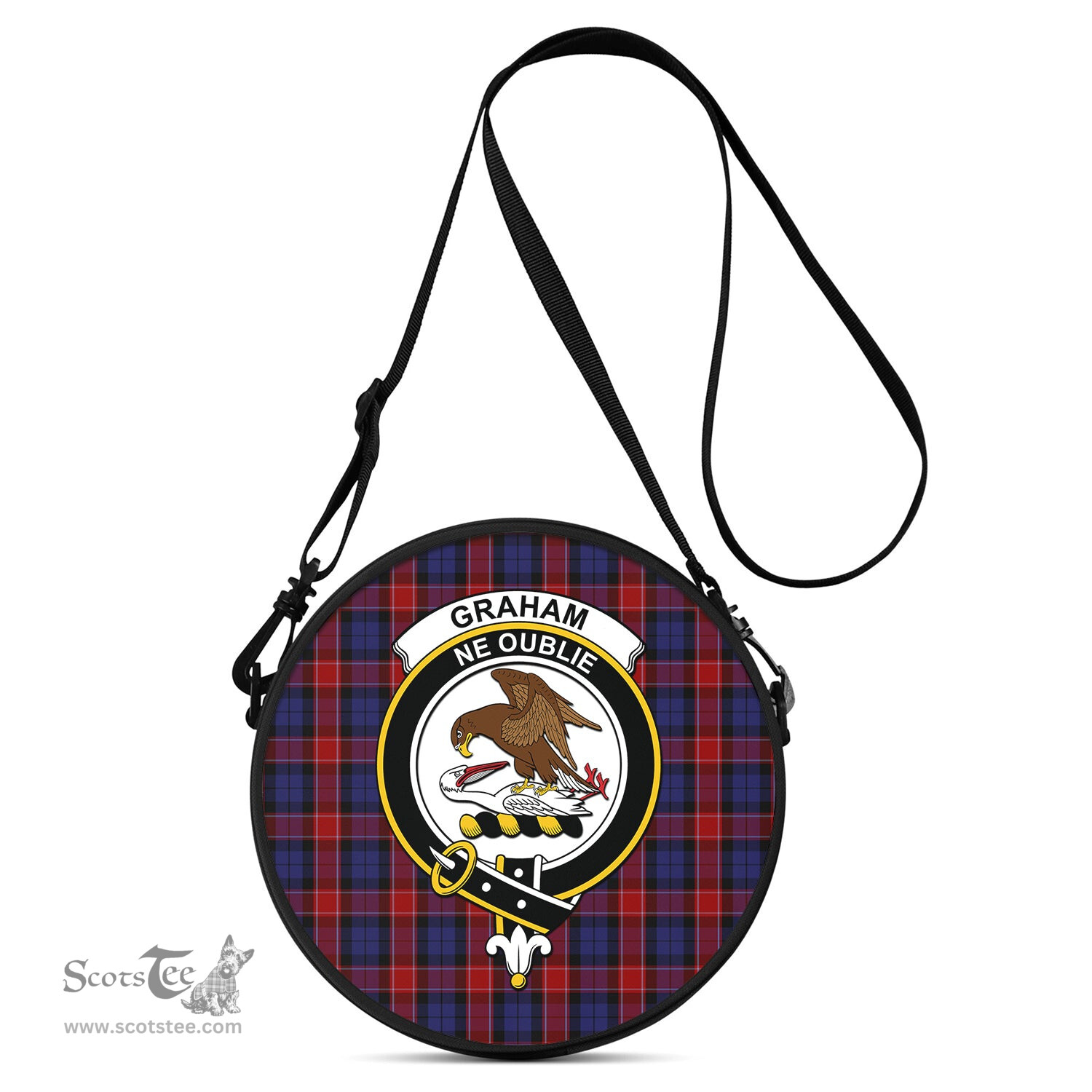 Scottish Graham of Menteith Red Tartan Round Crossbody Bags - Round Purse with Family Crest Scottish Plaid Tartan Plaid - ScotsTee - scotstee.com