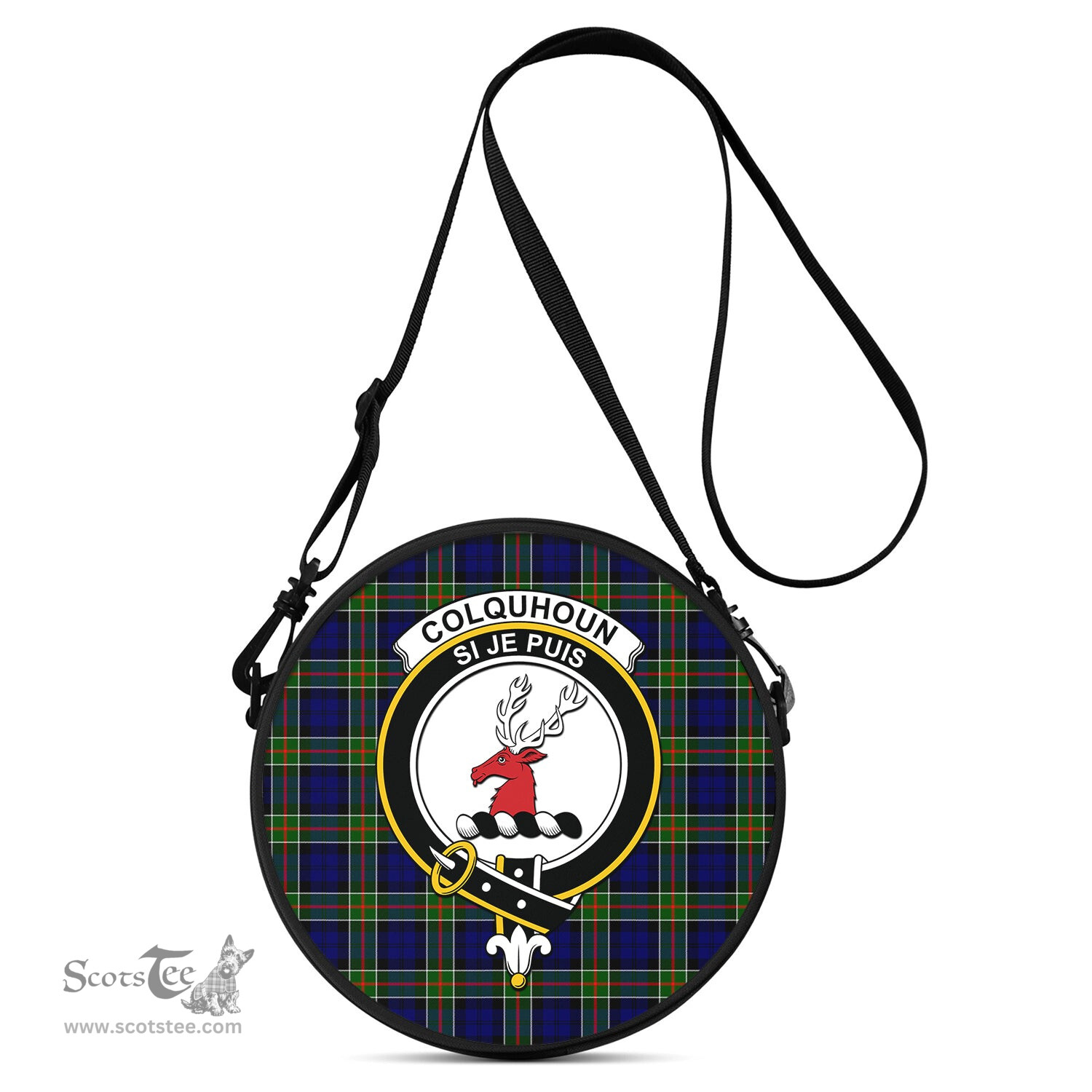 Scottish Colquhoun Modern Tartan Round Crossbody Bags - Round Purse with Family Crest Scottish Plaid Tartan Plaid - ScotsTee - scotstee.com