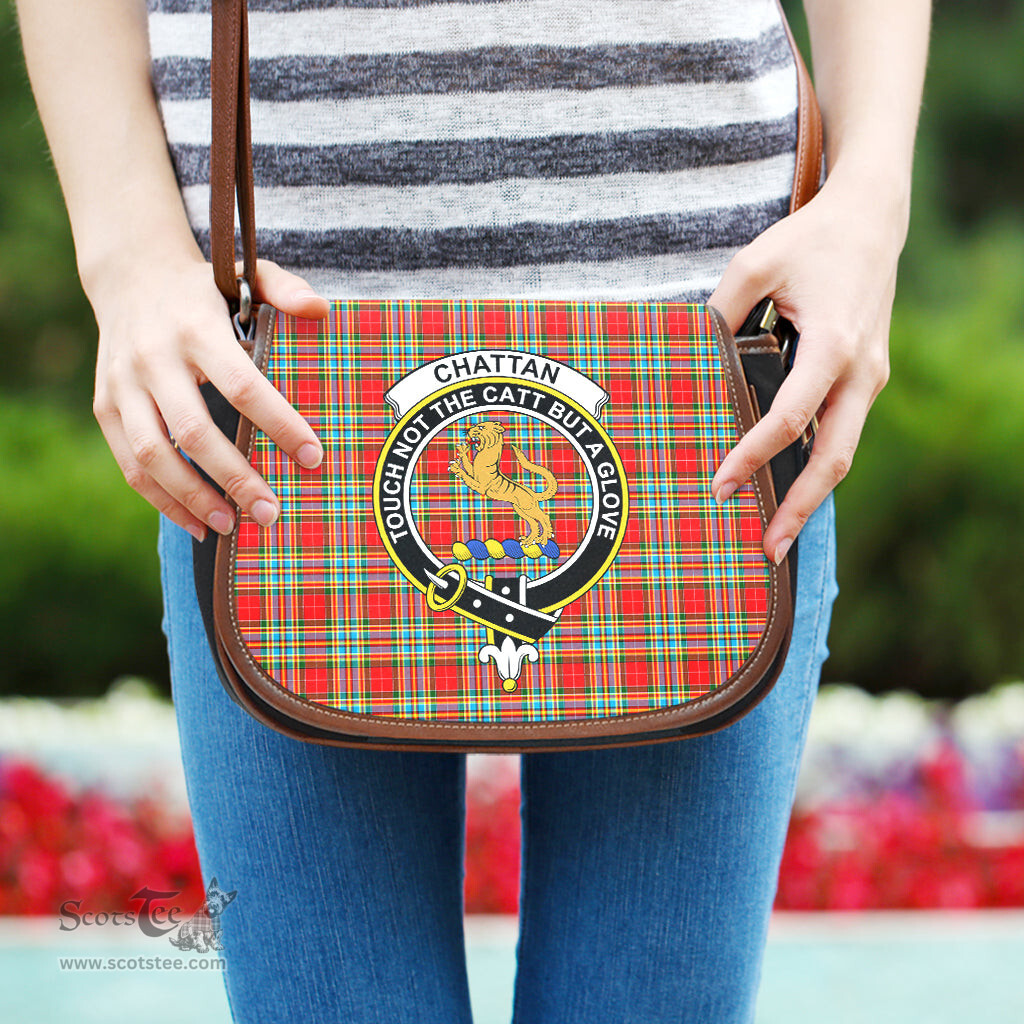 Scottish Chattan Tartan Saddle Crossbody Bag with Family Crest Scottish Plaid Tartan Plaid - ScotsTee - scotstee.com