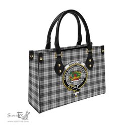Scottish Douglas Grey Modern Tartan Leather Bag for Women with Family Crest Scottish Plaid Tartan Plaid - ScotsTee - scotstee.com
