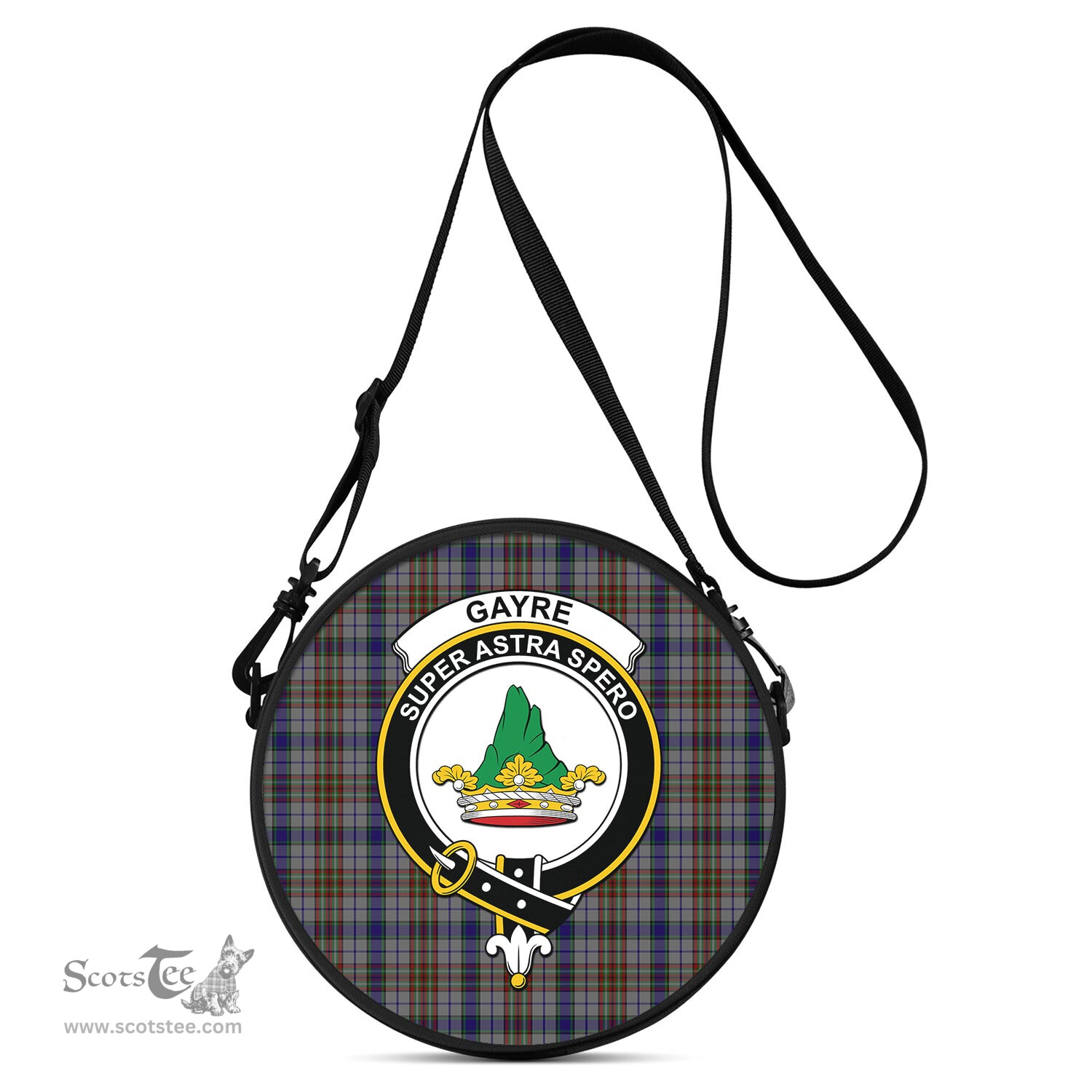Scottish Gayre Hunting Tartan Round Crossbody Bags - Round Purse with Family Crest Scottish Plaid Tartan Plaid - ScotsTee - scotstee.com