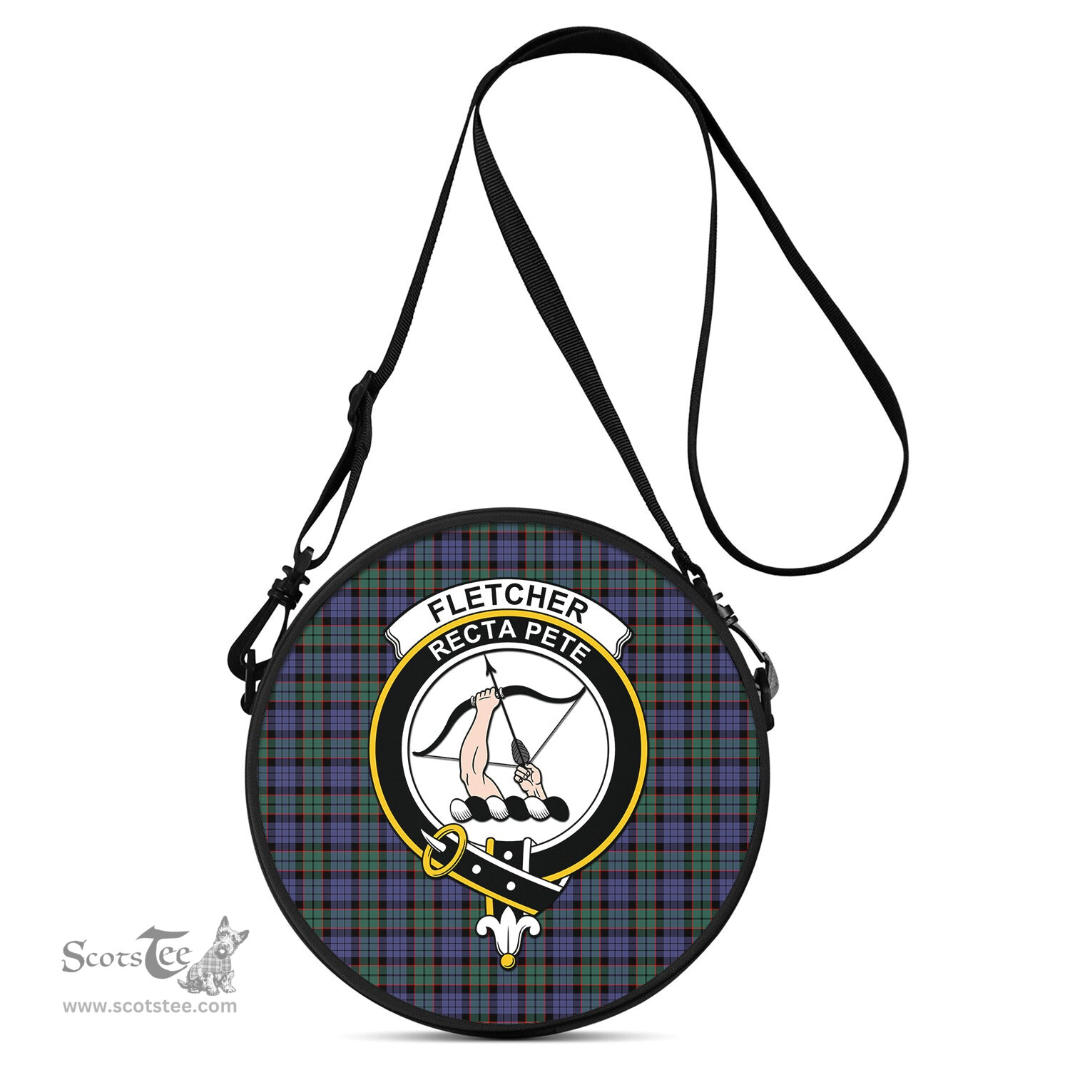 Scottish Fletcher Modern Tartan Round Crossbody Bags - Round Purse with Family Crest Scottish Plaid Tartan Plaid - ScotsTee - scotstee.com