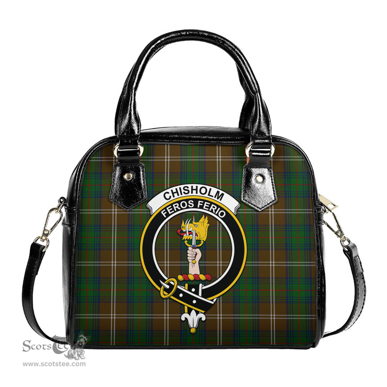 Scottish Chisholm Hunting Tartan Shoulder Handbags with Family Crest Scottish Plaid Tartan Plaid - ScotsTee - scotstee.com