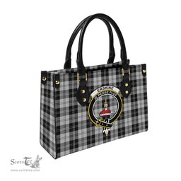 Scottish Erskine Black and White Tartan Leather Bag for Women with Family Crest Scottish Plaid Tartan Plaid - ScotsTee - scotstee.com