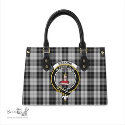 Scottish Erskine Black and White Tartan Leather Bag for Women with Family Crest Scottish Plaid Tartan Plaid - ScotsTee - scotstee.com