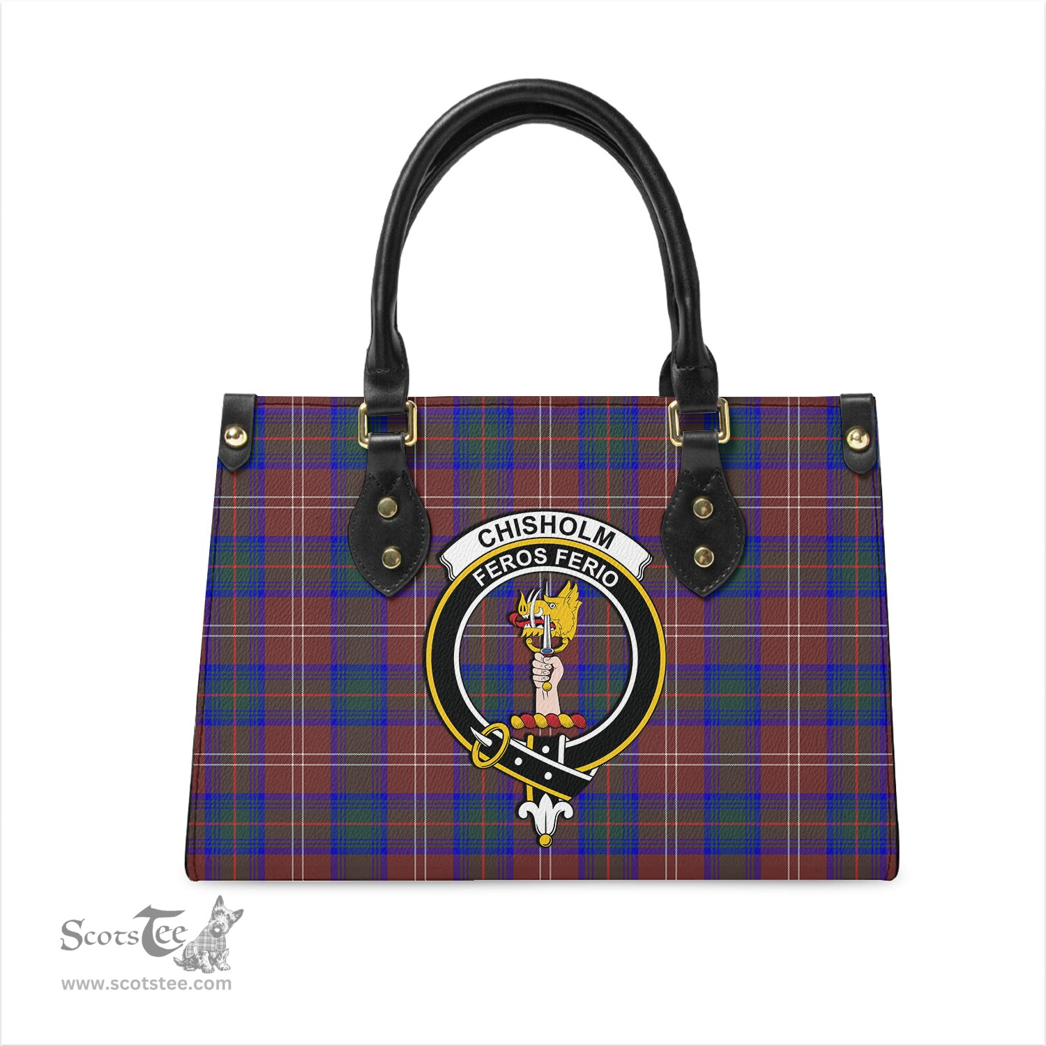 Scottish Chisholm Hunting Modern Tartan Leather Bag for Women with Family Crest Scottish Plaid Tartan Plaid - ScotsTee - scotstee.com