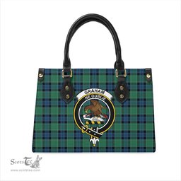 Scottish Graham of Menteith Ancient Tartan Leather Bag for Women with Family Crest Scottish Plaid Tartan Plaid - ScotsTee - scotstee.com