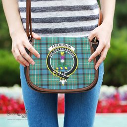 Scottish Ferguson Ancient Tartan Saddle Crossbody Bag with Family Crest Scottish Plaid Tartan Plaid - ScotsTee - scotstee.com
