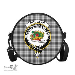 Scottish Douglas Grey Modern Tartan Round Crossbody Bags - Round Purse with Family Crest Scottish Plaid Tartan Plaid - ScotsTee - scotstee.com