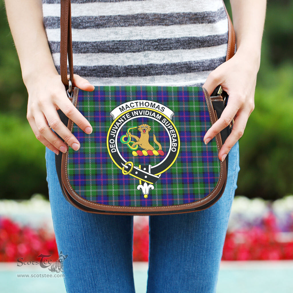 Scottish MacThomas Modern Tartan Saddle Crossbody Bag with Family Crest Scottish Plaid Tartan Plaid - ScotsTee - scotstee.com