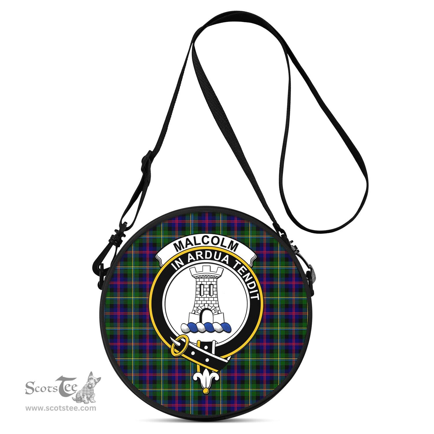 Scottish Malcolm Tartan Round Crossbody Bags - Round Purse with Family Crest Scottish Plaid Tartan Plaid - ScotsTee - scotstee.com