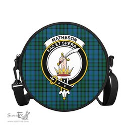 Scottish Matheson Hunting Tartan Round Crossbody Bags - Round Purse with Family Crest Scottish Plaid Tartan Plaid - ScotsTee - scotstee.com