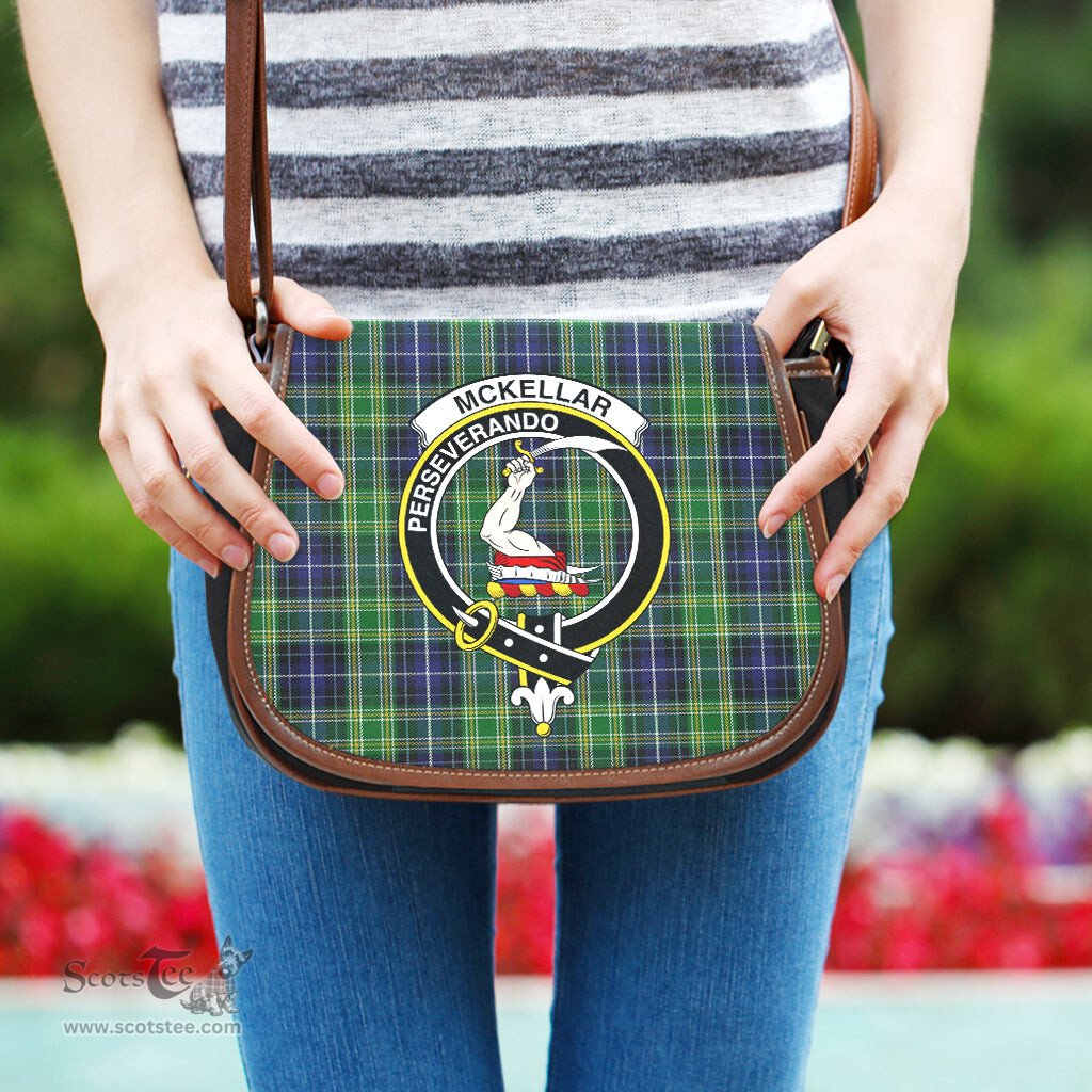 Scottish McKellar Tartan Saddle Crossbody Bag with Family Crest Scottish Plaid Tartan Plaid - ScotsTee - scotstee.com