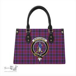 Scottish Montgomery Modern Tartan Leather Bag for Women with Family Crest Scottish Plaid Tartan Plaid - ScotsTee - scotstee.com