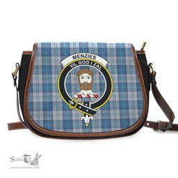 Scottish Menzies Dress Blue and White Tartan Saddle Crossbody Bag with Family Crest Scottish Plaid Tartan Plaid - ScotsTee - scotstee.com