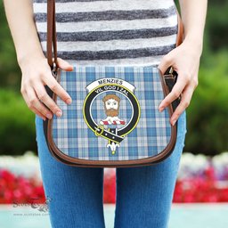 Scottish Menzies Dress Blue and White Tartan Saddle Crossbody Bag with Family Crest Scottish Plaid Tartan Plaid - ScotsTee - scotstee.com